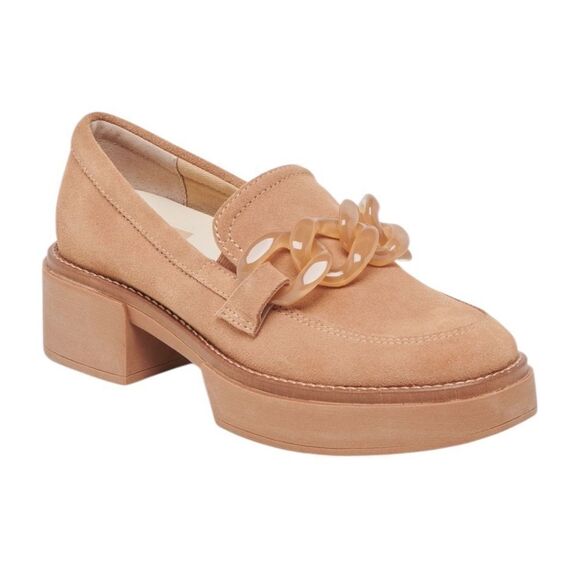 NWT DOLCE VITA SHEENA TAN/BROWN SUEDE HEELED LOAFERS WOMENS SIZE 8 - Picture 1 of 11